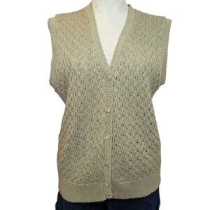 Vintage St. Michael Knit Sweater Vest Green Button Front Size 16 cottagecore